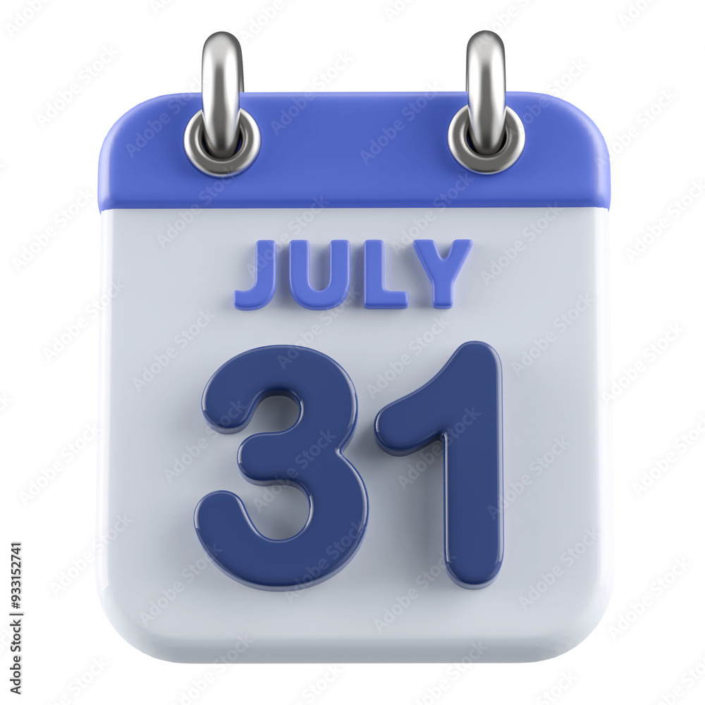 31st July Calendar Icon 3D Render 31st July Calendar Icon 3D Render