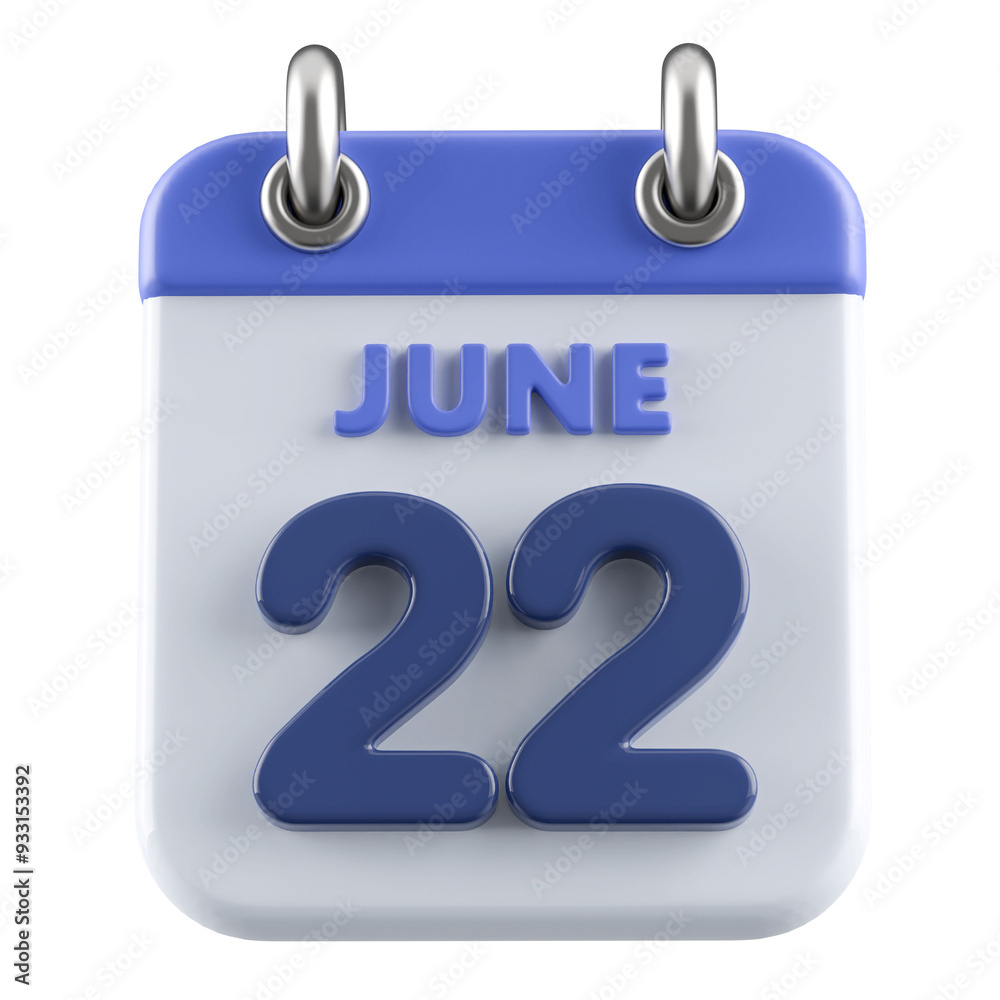 22nd June Calendar Icon 3D Render 22nd June Calendar Icon 3D Render