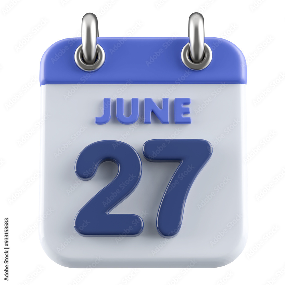 27th June Calendar Icon 3D Render 27th June Calendar Icon 3D Render