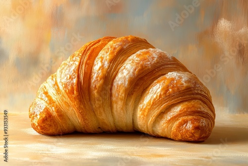 Freshly baked croissant showing layers and texture close-up shot