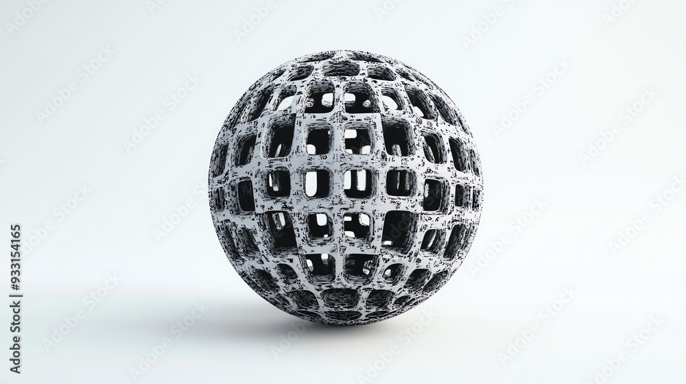 A 3D rendering of a sphere with a complex pattern of squares and a hole in the center. A 3D rendering of a sphere with a complex pattern of squares and a hole in the center.