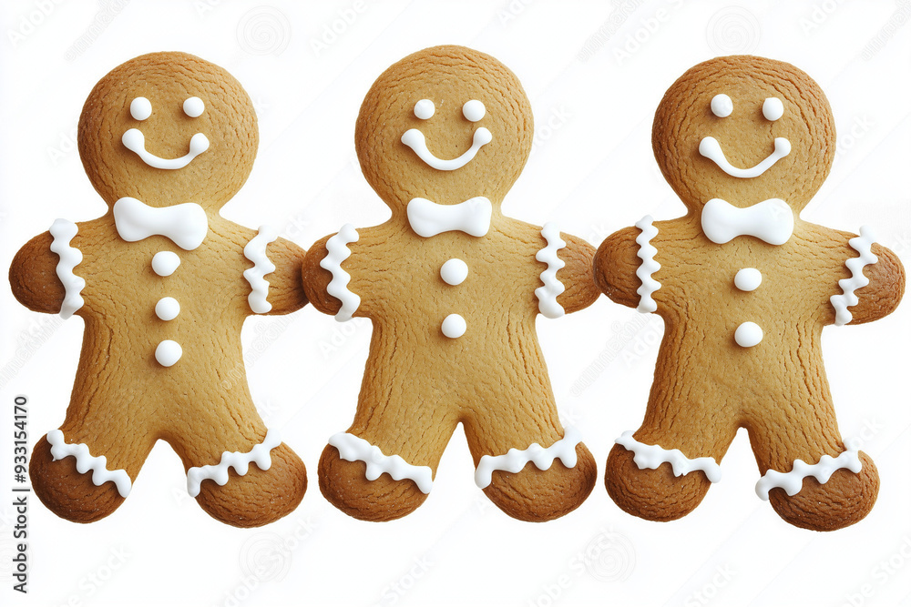 Three gingerbread men are smiling and holding hands Three gingerbread men are smiling and holding hands