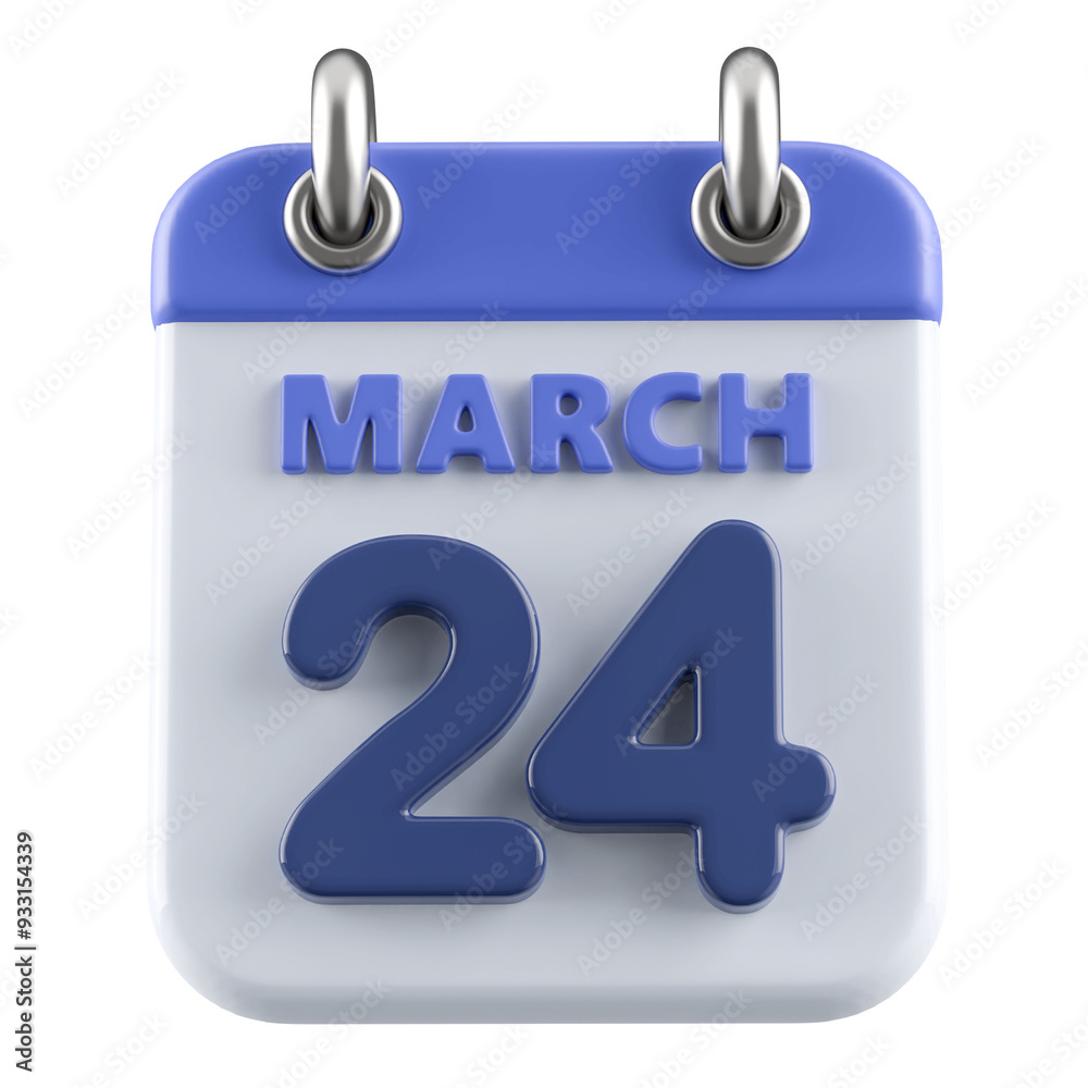 24th March Calendar Icon 3D Render 24th March Calendar Icon 3D Render