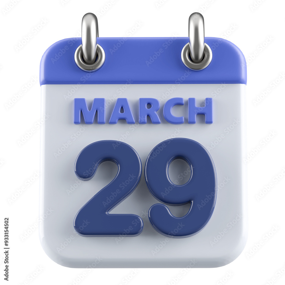29th March Calendar Icon 3D Render 29th March Calendar Icon 3D Render