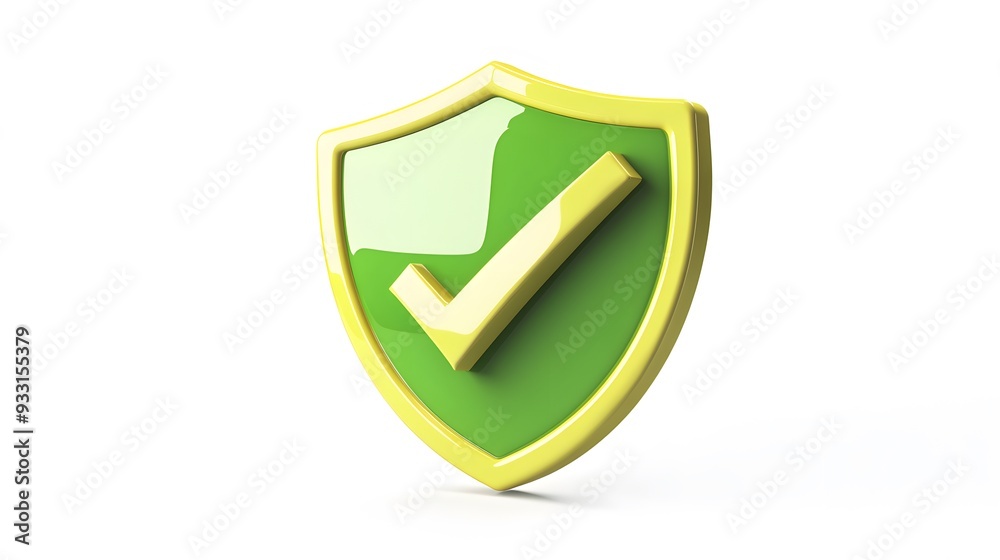 cartoon 3d Icon safety shield green check mark perspective . yellow symbol security safety icon. Green Checkmark in minimalistic style. 3d vector illustration. white background cartoon 3d Icon safety shield green check mark perspective . yellow symbol security safety icon. Green Checkmark in minimalistic style. 3d vector illustration. white background