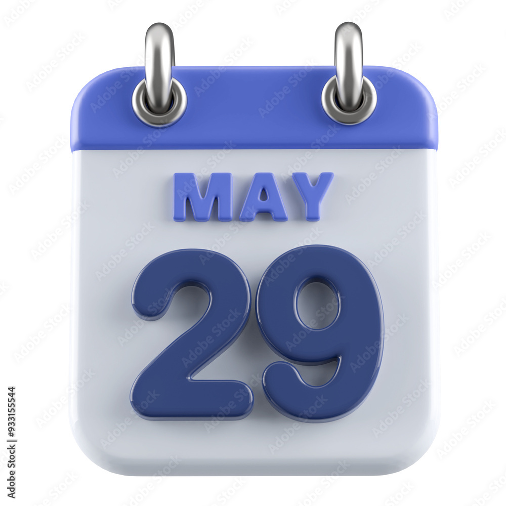 29th May Calendar Icon 3D Render 29th May Calendar Icon 3D Render