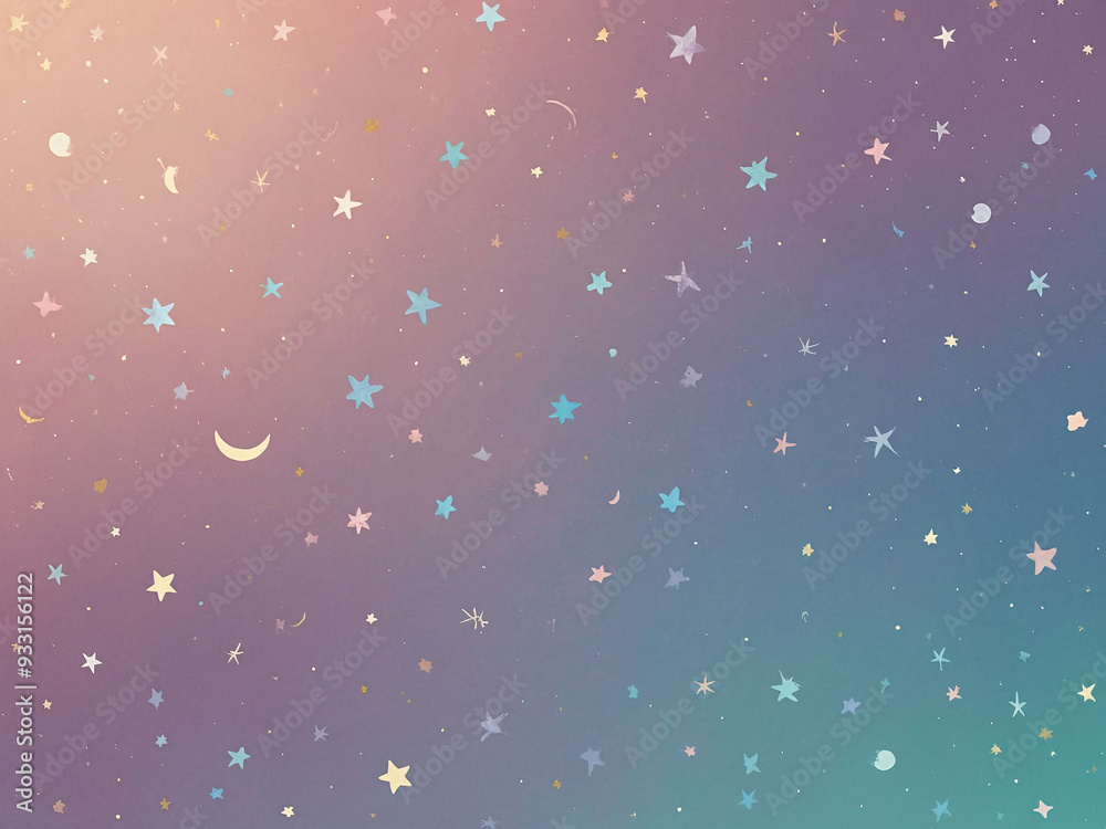 A poster featuring a pattern of cute, hand-drawn stars, moons, and little clouds, arranged playfully across a soft pastel gradient background, creating a dreamy, celestial aesthetic A poster featuring a pattern of cute, hand-drawn stars, moons, and little clouds, arranged playfully across a soft pastel gradient background, creating a dreamy, celestial aesthetic
