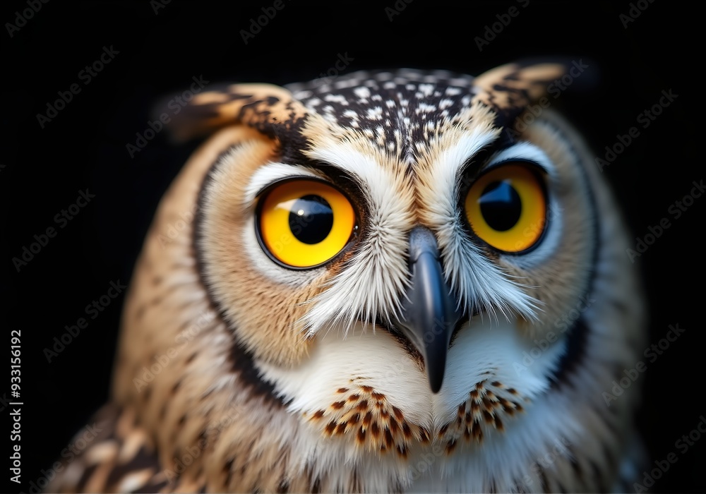 Northern Hawk Owl's Sharp Yellow Eyes Close-Up Northern Hawk Owl's Sharp Yellow Eyes Close-Up