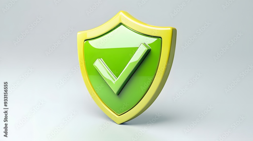 cartoon 3d Icon safety shield green check mark perspective . yellow symbol security safety icon. Green Checkmark in minimalistic style. 3d vector illustration. white background cartoon 3d Icon safety shield green check mark perspective . yellow symbol security safety icon. Green Checkmark in minimalistic style. 3d vector illustration. white background
