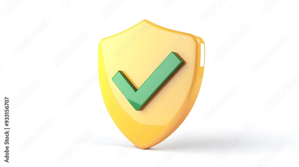 cartoon 3d Icon safety shield green check mark perspective . yellow symbol security safety icon. Green Checkmark in minimalistic style. 3d vector illustration. white background cartoon 3d Icon safety shield green check mark perspective . yellow symbol security safety icon. Green Checkmark in minimalistic style. 3d vector illustration. white background