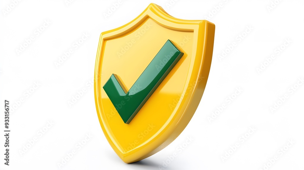 cartoon 3d Icon safety shield green check mark perspective . yellow symbol security safety icon. Green Checkmark in minimalistic style. 3d vector illustration. white background cartoon 3d Icon safety shield green check mark perspective . yellow symbol security safety icon. Green Checkmark in minimalistic style. 3d vector illustration. white background