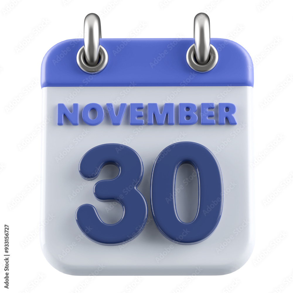 30th November Calendar Icon 3D Render 30th November Calendar Icon 3D Render