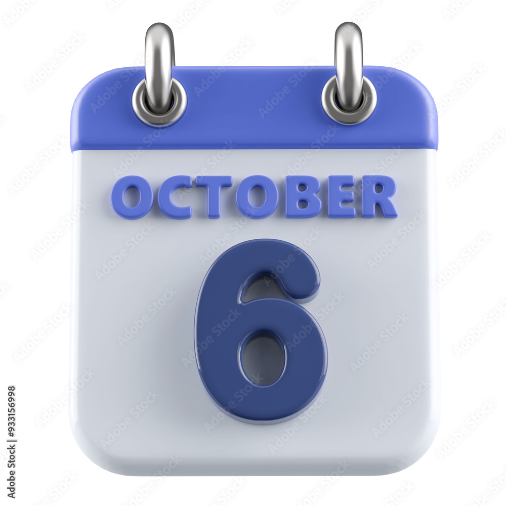 6th October Calendar Icon 3D Render 6th October Calendar Icon 3D Render