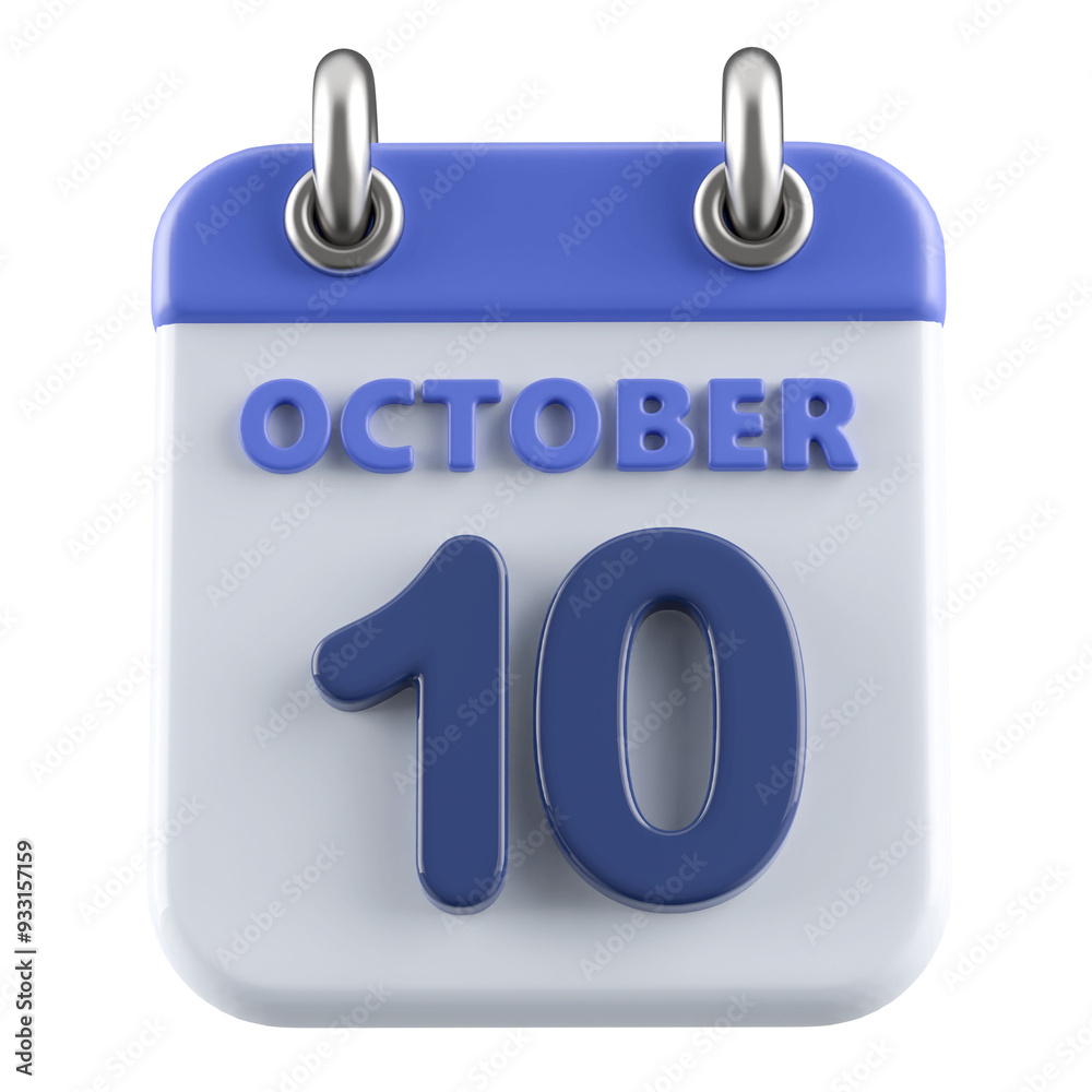 10th October Calendar Icon 3D Render 10th October Calendar Icon 3D Render