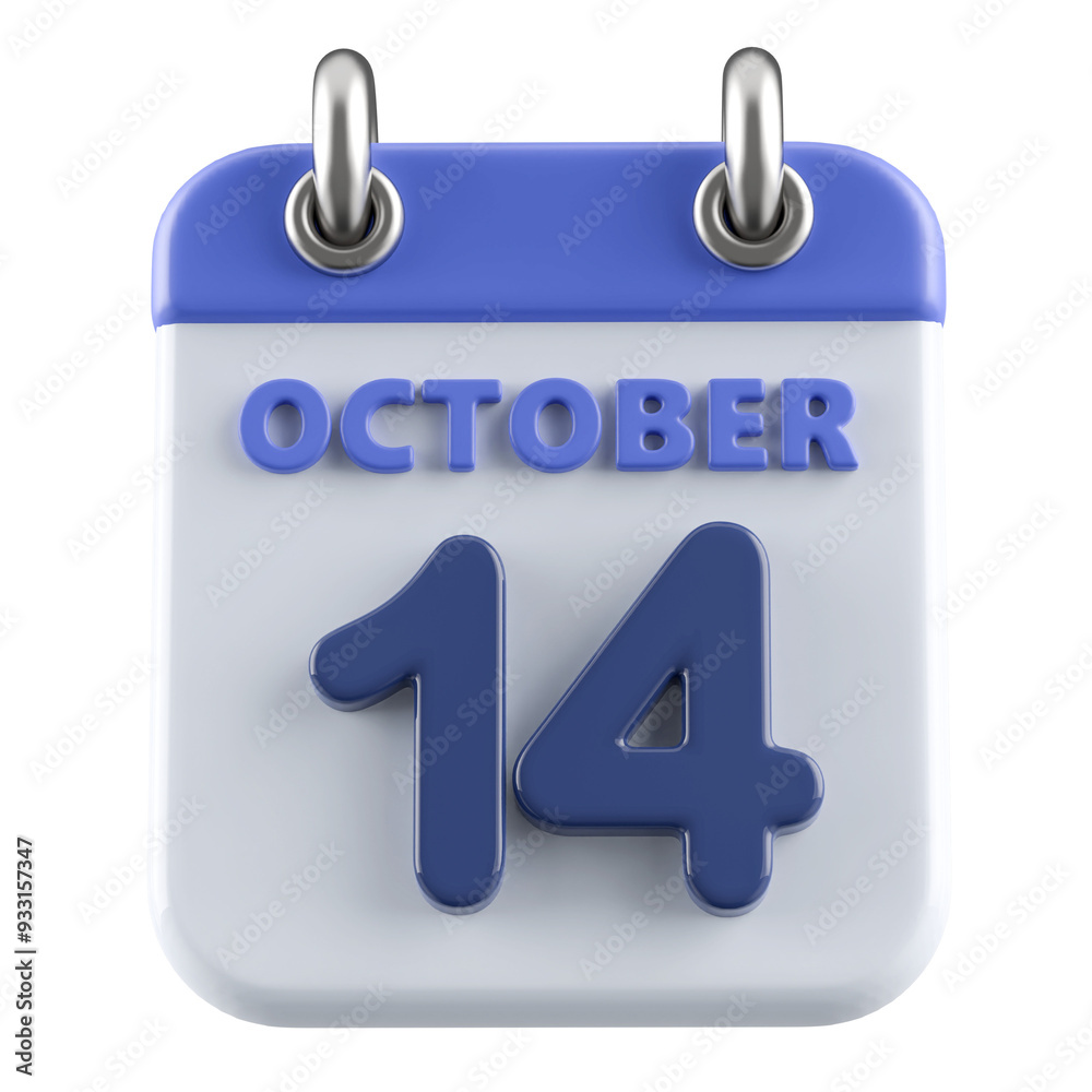 14th October Calendar Icon 3D Render 14th October Calendar Icon 3D Render