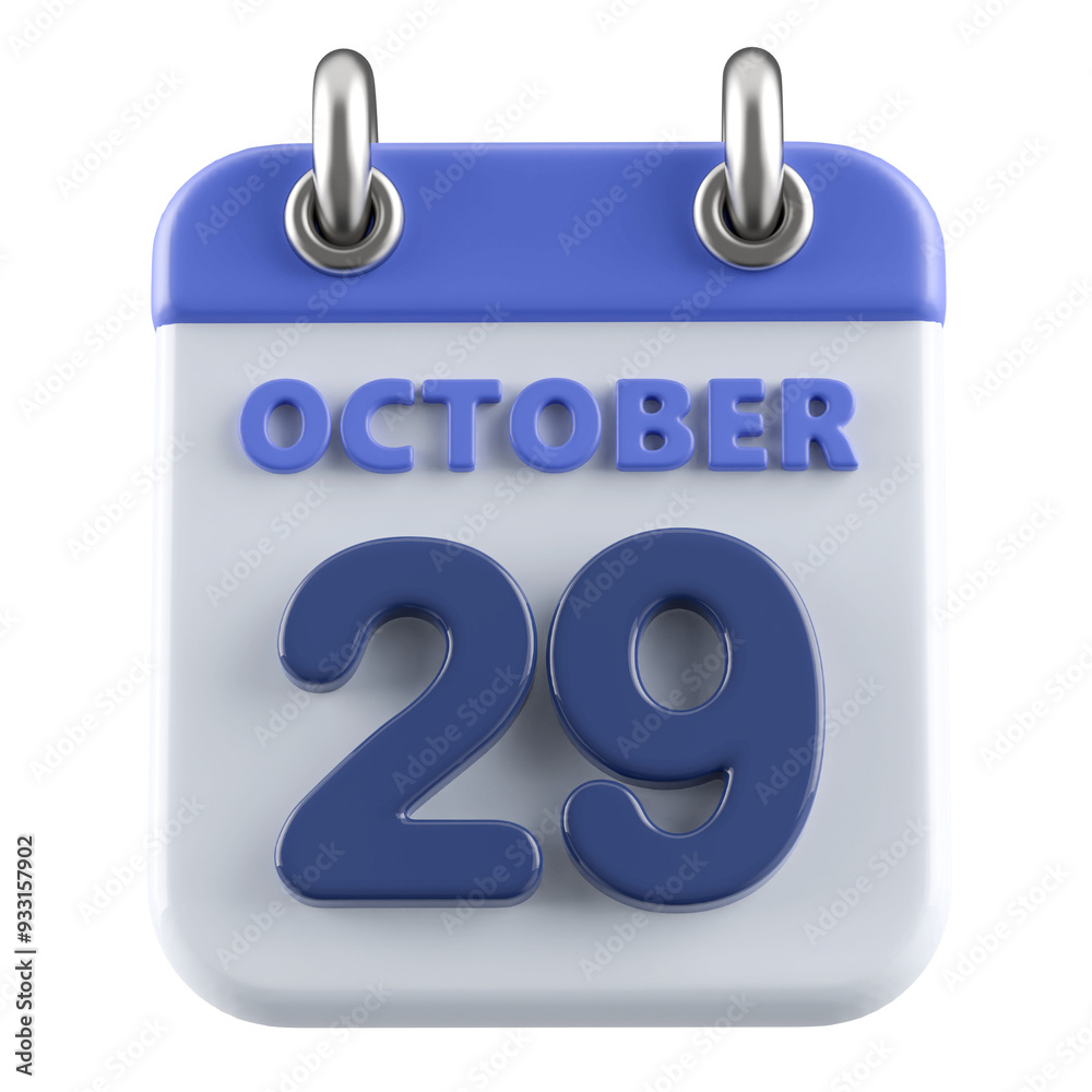 29th October Calendar Icon 3D Render 29th October Calendar Icon 3D Render