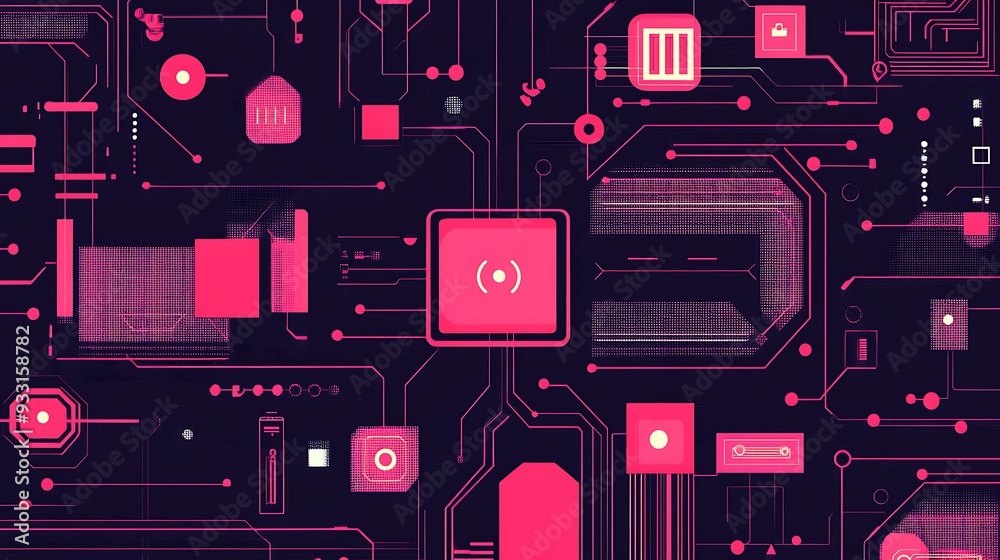 Abstract Circuit Board with Geometric Shapes and Lines Abstract Circuit Board with Geometric Shapes and Lines