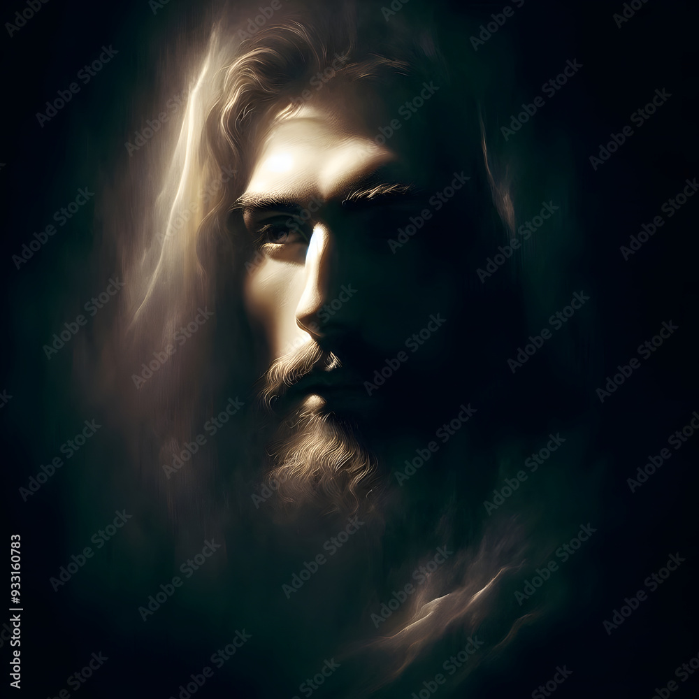 Fototapeta premium Face of Jesus Emerging from Darkness