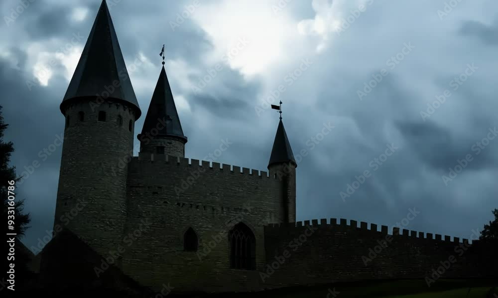 epic castle silhouette with dramatic light effects epic castle silhouette with dramatic light effects