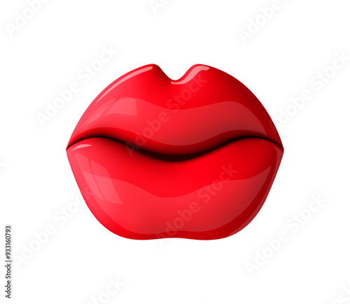 Red lip shades icon. 3d love emoji. Women's lips. Cartoon vector illustration