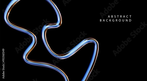 3d chrome spiral template. Silver metal curve element on black background. Y2k fluid wave, flow swirl, 3d path. Dynamic steel shapes. Vector trend 3d illustration