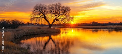 A tree is reflected in the water of a lake