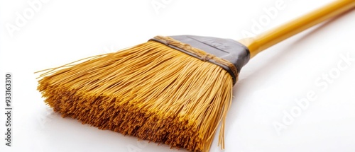 A Close-Up of a Yellow Broom with a Black Handle photo