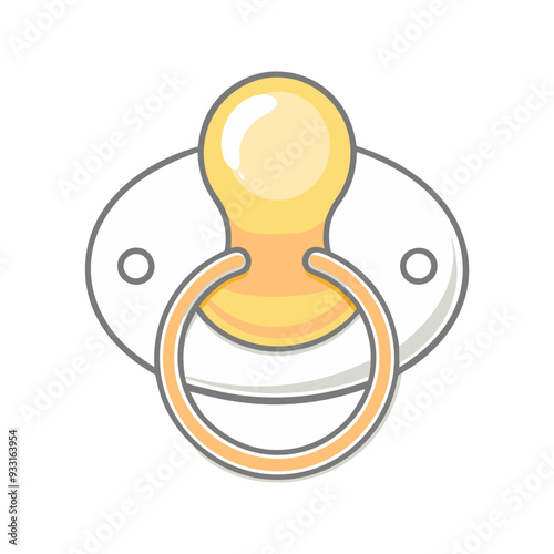 Yellow pacifier illustration, minimalist baby accessory icon, infant soothing concept