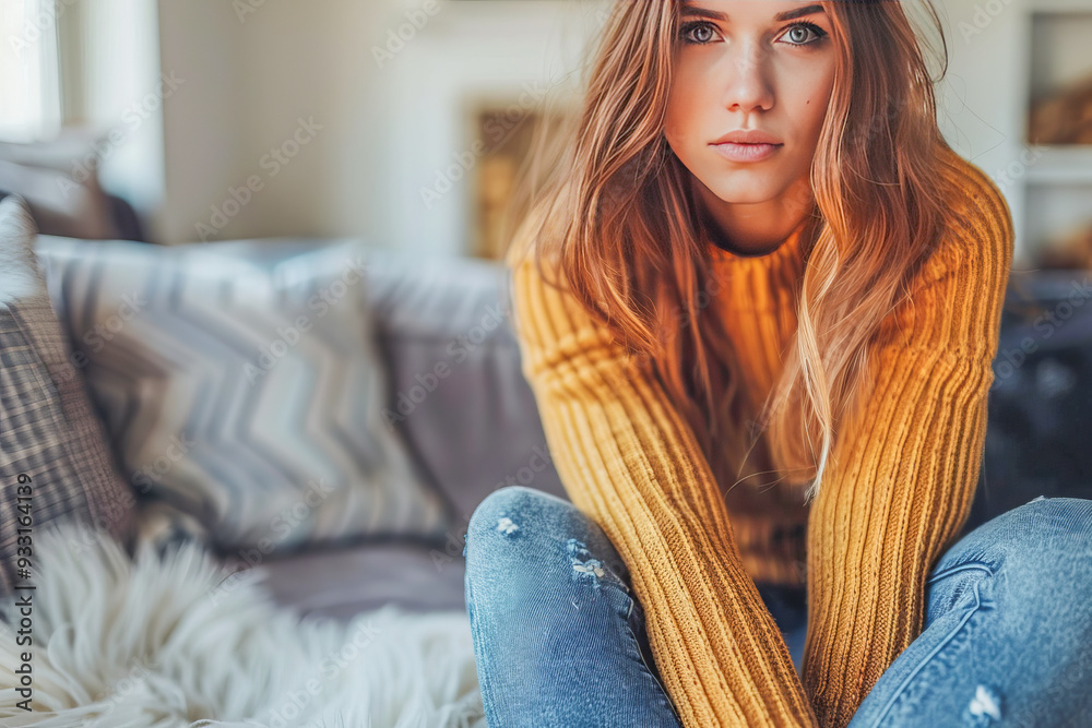 Sad woman feeling depressed and lonely at home