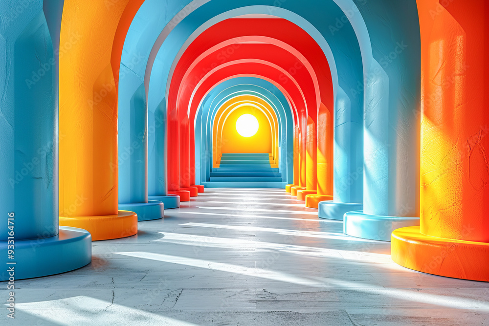 Colorful abstract tunnel is leading to bright light at its end