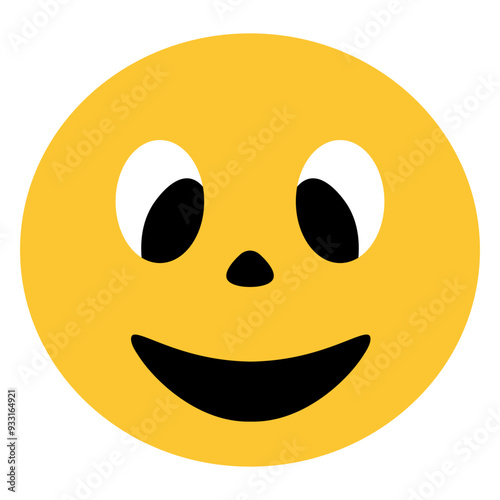 Emoji with a smile. Laughing facial expression. Yellow round. Color vector illustration. Isolated background. Cute grimace. A funny look. Idea for web design.