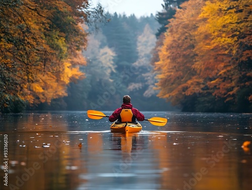 Wallpaper Mural Man Kayaking Through Autumn Foliage - Realistic Photo Torontodigital.ca