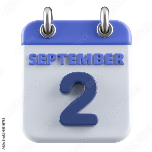 2nd September Calendar Icon 3D Render