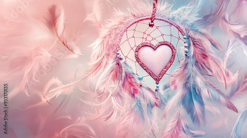 A Valentine card with a heart-shaped dreamcatcher  photo