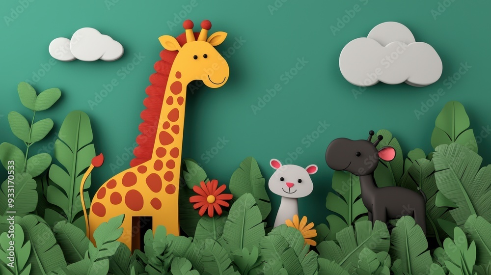 Animated Jungle Safari: Playful Cartoon Animals in Lively Jungle Scene, with Copy Space Animated Jungle Safari: Playful Cartoon Animals in Lively Jungle Scene, with Copy Space