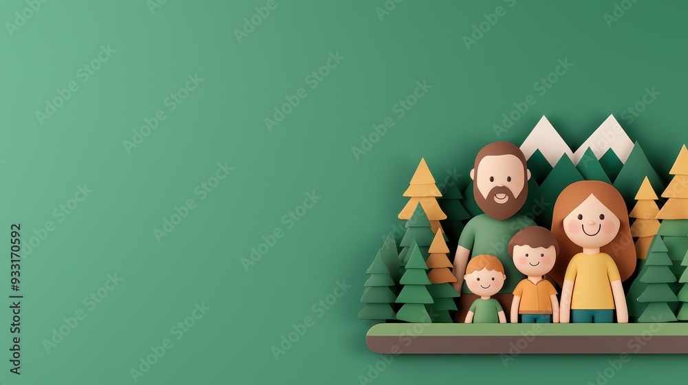 Fototapeta premium Fun-Filled Cartoon Family Adventure: Road Trip through Picturesque Landscapes
