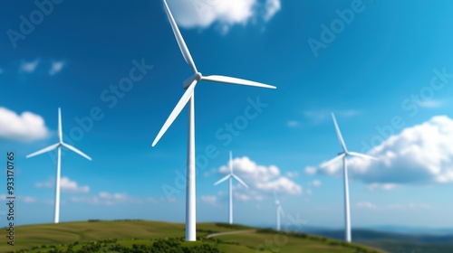 Wallpaper Mural Renewable Energy Concept - Wind Farm on Sunny Hillside with Spinning Turbines, Selective Focus, with Copy Space Torontodigital.ca
