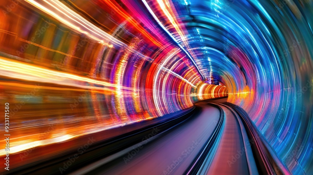 A colorful tunnel filled with swirling light streaks, capturing a sense of motion and vibrancy in the scene. A colorful tunnel filled with swirling light streaks, capturing a sense of motion and vibrancy in the scene.