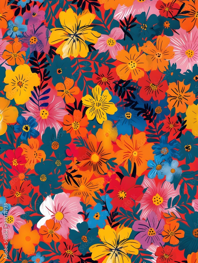 seamless pattern with flowers yellow, red, pink, blue, green seamless pattern with flowers yellow, red, pink, blue, green