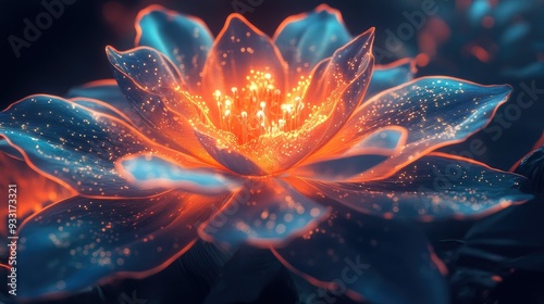 A mesmerizing flower with luminescent petals, glowing brilliantly against a deep, dark background.