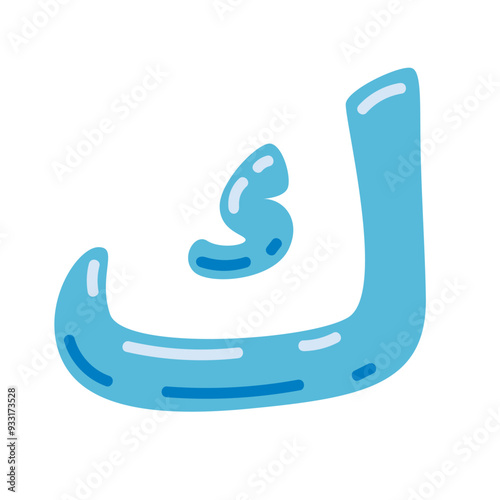 Kaaf letter vector illustration, hijaiyah letter of arabic alphabet, letter kaf clip art in cute colorful cartoon style, isolated on white background