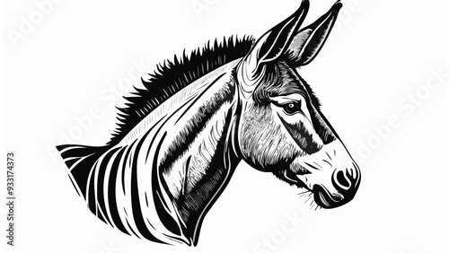 Donkey Head Sketch Style - Animal Face Portrait Mammal
