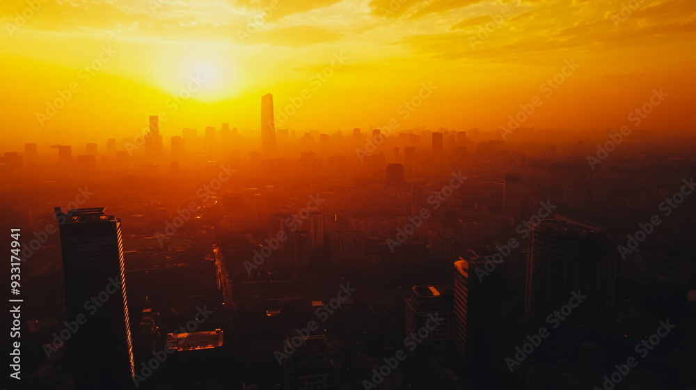 Fototapeta premium Smart digital Innovation city with connection network reciprocity over the cityscape. of future smart wireless digital city and social media networking systems that connects people with in city