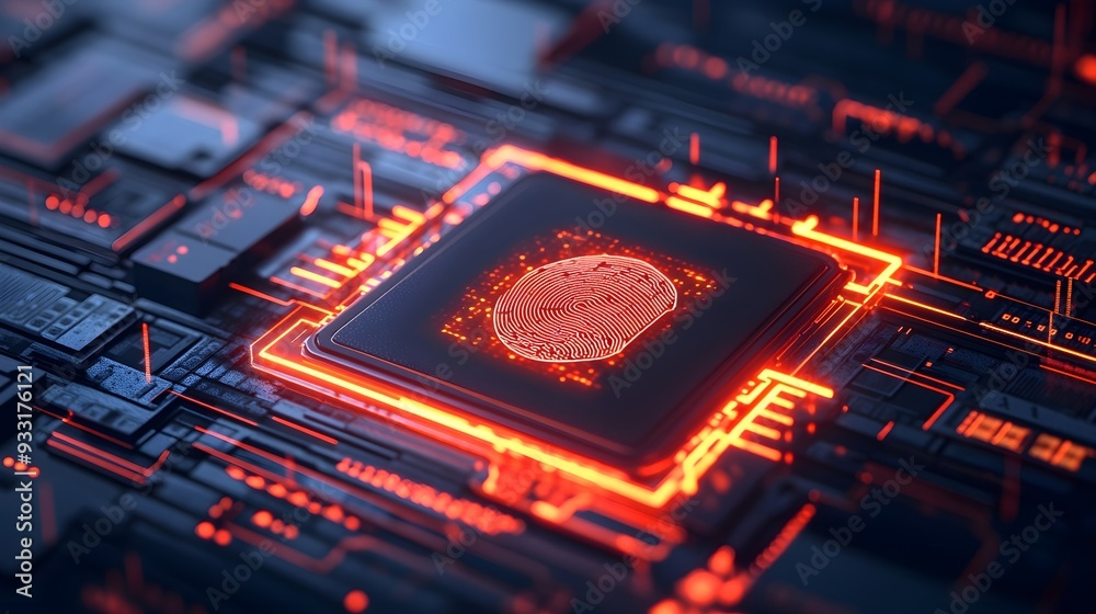 Fototapeta premium Fingerprint Security on Futuristic Circuit Board