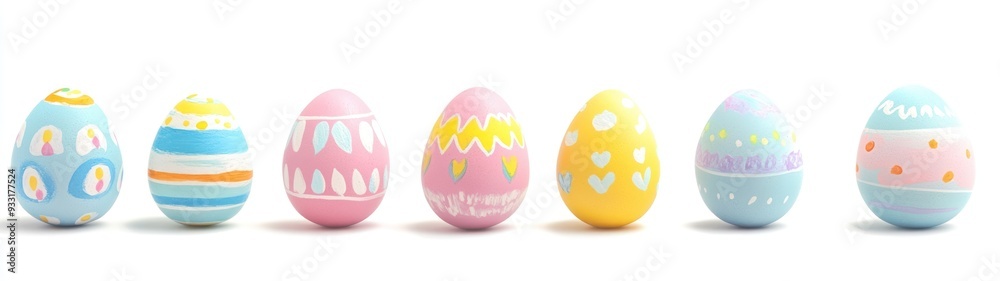 Fototapeta premium Row of Colorful Hand-Painted Easter Eggs
