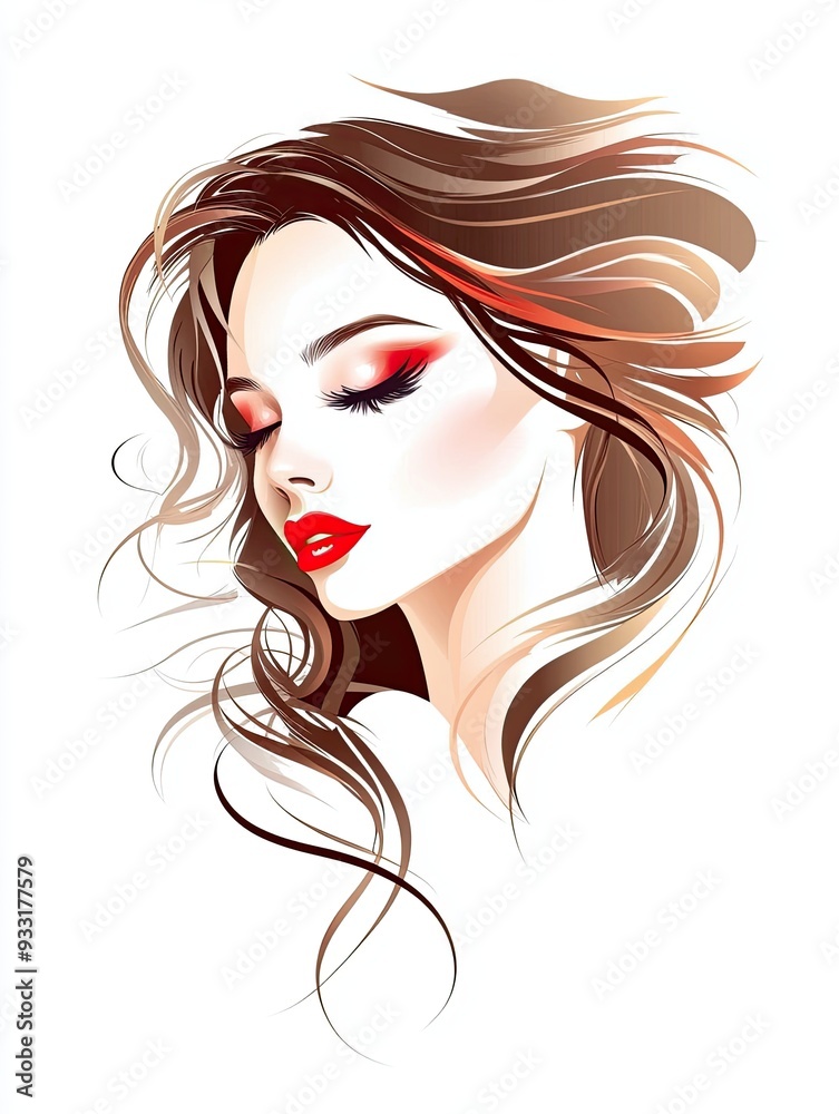 A vector illustration of the face of beautiful woman with brown hair and red lipstick A vector illustration of the face of beautiful woman with brown hair and red lipstick