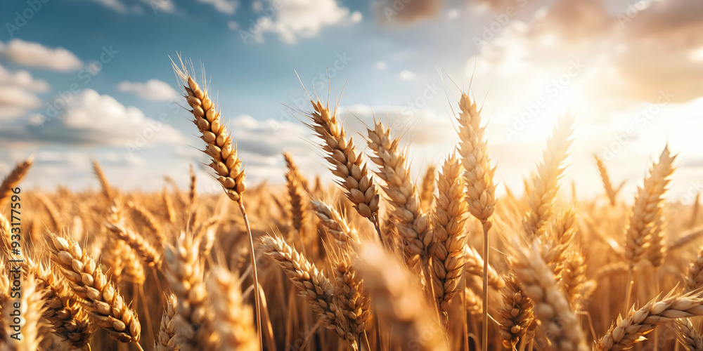 Photo Realistic as Golden wheat field with autumn sky concept as A tranquil golden wheat field under a clear autumn sky embodying the spirit of Thanksgiving ideal for business presentations needing a Photo Realistic as Golden wheat field with autumn sky concept as A tranquil golden wheat field under a clear autumn sky embodying the spirit of Thanksgiving ideal for business presentations needing a