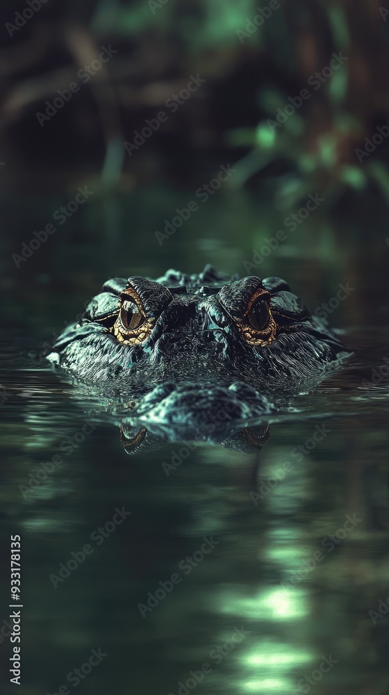 A serene close-up of a crocodile's eyes peeking above water amidst lush greenery, capturing the essence of wildlife tranquility. A serene close-up of a crocodile's eyes peeking above water amidst lush greenery, capturing the essence of wildlife tranquility.
