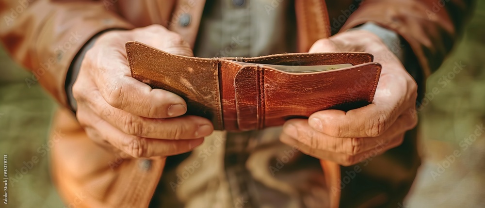 Obraz premium Korean man open empty wallet not have budget of money