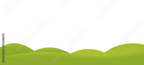 3d realistic cartoon green hills isolated on transparent background. Summer wide landscape design element with green grass. Minimal nature green composition with green fileds. Vector illustration.